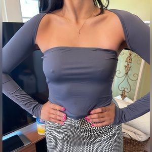 Princess Polly Moran Eco Nylon Two Piece Bolero Top Slate